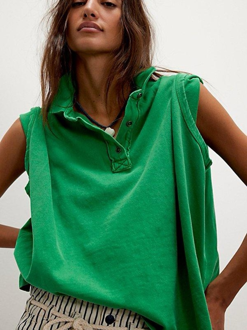 We The Free Green Sleeveless Muscle Tee Polo Free People NWOT